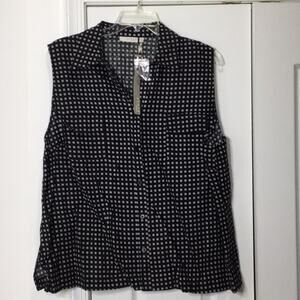 Kenar 3x Black cream square sleeveless blouse NWT